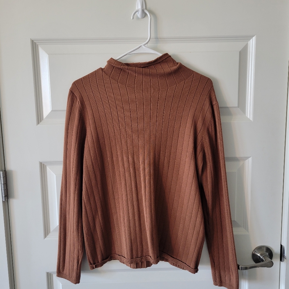 Calvin Klein Ribbed Tan Turtleneck Shirt Women's Large